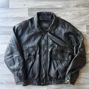 Beyond Sports Classics Vintage Black Leather Bomber Jacket XL